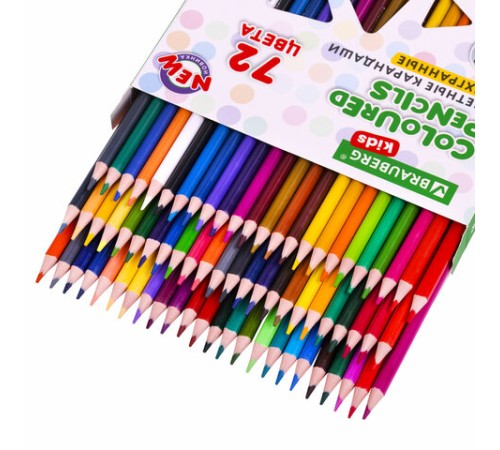 Карандаши цветные BRAUBERG KIDS NEW, 72 цвета, трехгранные, грифель 3 мм, 182005 Карандаши цветные BRAUBERG KIDS NEW, 72 цвета, трехгранные, грифель 3 мм, 182005