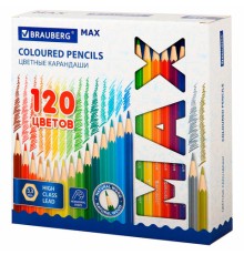 Карандаши цветные супермягкие яркие классические BRAUBERG MAX 120 цветов, шестигранные, натуральное дерево, грифель 3,3 мм, 182006