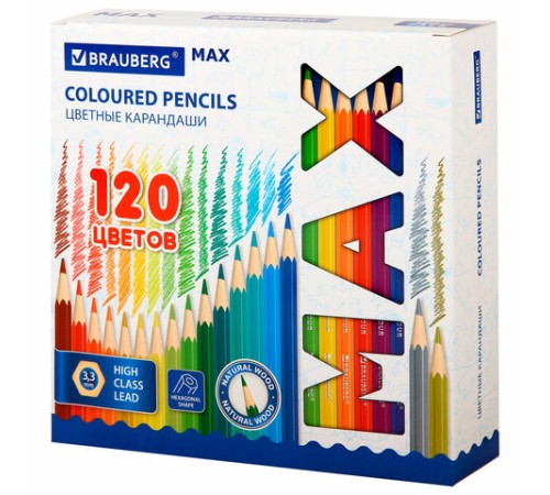 Карандаши цветные супермягкие яркие классические BRAUBERG MAX 120 цветов, шестигранные, натуральное дерево, грифель 3,3 мм, 182006 Карандаши цветные супермягкие яркие классические BRAUBERG MAX 120 цветов, шестигранные, натуральное дерево, грифель 3,3 мм, 182006