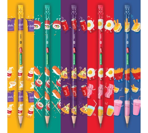 Карандаш чернографитный с принтом BRAUBERG KIDS "FOOD", 1 шт., HB, с ластиком, корпус ассорти, 182018 Карандаш чернографитный с принтом BRAUBERG KIDS "FOOD", 1 шт., HB, с ластиком, корпус ассорти, 182018