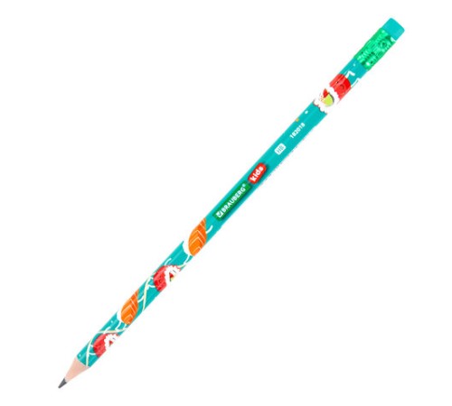 Карандаш чернографитный с принтом BRAUBERG KIDS "FOOD", 1 шт., HB, с ластиком, корпус ассорти, 182018 Карандаш чернографитный с принтом BRAUBERG KIDS "FOOD", 1 шт., HB, с ластиком, корпус ассорти, 182018