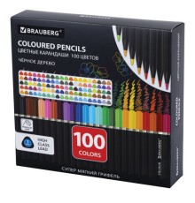 Карандаши цветные чёрное дерево BRAUBERG BLACK WOOD, 100 цветов, мягкий грифель 3 мм, 182045