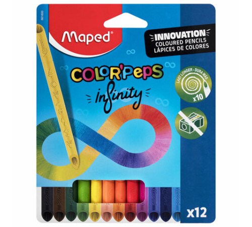 Карандаши цветные монолитные MAPED "Infinity", набор 12 цветов, трехгранные, 861600 Карандаши цветные монолитные MAPED "Infinity", набор 12 цветов, трехгранные, 861600