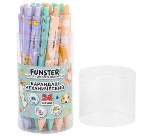 Карандаш механический 0,7 мм с принтом FUNSTER (ФАНСТЕР) "CORGI", корпус soft-touch ассорти, 182060 Карандаш механический 0,7 мм с принтом FUNSTER (ФАНСТЕР) "CORGI", корпус soft-touch ассорти, 182060