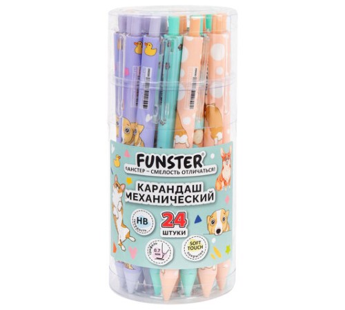 Карандаш механический 0,7 мм с принтом FUNSTER (ФАНСТЕР) "CORGI", корпус soft-touch ассорти, 182060 Карандаш механический 0,7 мм с принтом FUNSTER (ФАНСТЕР) "CORGI", корпус soft-touch ассорти, 182060