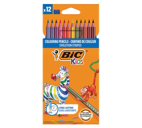 Карандаши цветные BIC "Evolution Stripes", 12 цветов, шестигранные, грифель 9505221 Карандаши цветные BIC "Evolution Stripes", 12 цветов, шестигранные, грифель 9505221