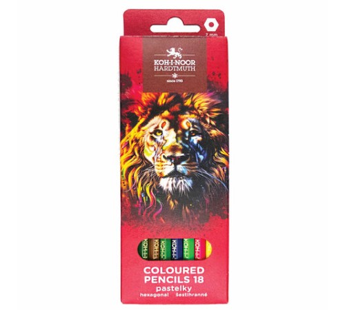 Карандаши цветные KOH-I-NOOR "RED LION" 18 цветов, шестигранные, 2,8 мм, натуральное дерево, 3553/18, 3553018063KS Карандаши цветные KOH-I-NOOR "RED LION" 18 цветов, шестигранные, 2,8 мм, натуральное дерево, 3553/18, 3553018063KS