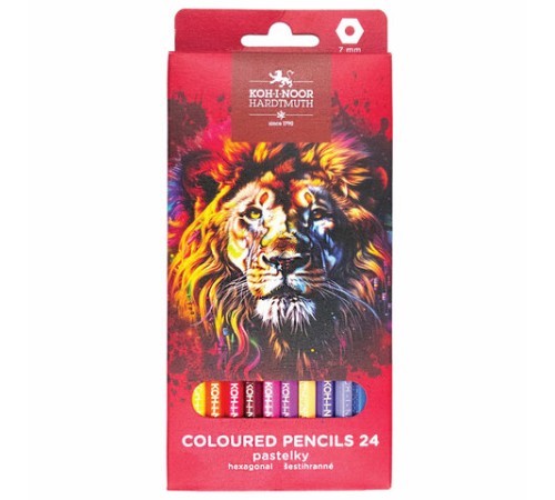Карандаши цветные KOH-I-NOOR "RED LION" 24 цвета, шестигранные, 2,8 мм, натуральное дерево, 3554/24, 3554024063KS Карандаши цветные KOH-I-NOOR "RED LION" 24 цвета, шестигранные, 2,8 мм, натуральное дерево, 3554/24, 3554024063KS