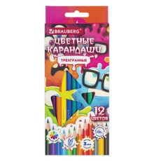 Карандаши цветные кросс-серия МОНСТРИКИ, 12 цветов, трехгранные, BRAUBERG, 182112
