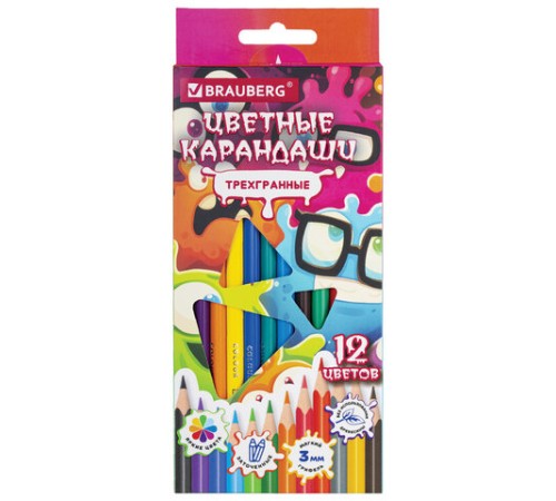 Карандаши цветные кросс-серия МОНСТРИКИ, 12 цветов, трехгранные, BRAUBERG, 182112 Карандаши цветные кросс-серия МОНСТРИКИ, 12 цветов, трехгранные, BRAUBERG, 182112