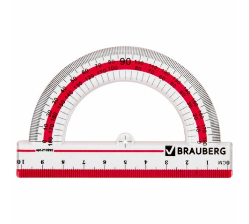 Транспортир 10 см, 180 градусов, пластиковый, BRAUBERG "Crystal", прозрачный, с выделенной шкалой, подвес, 210292 Транспортир 10 см, 180 градусов, пластиковый, BRAUBERG "Crystal", прозрачный, с выделенной шкалой, подвес, 210292
