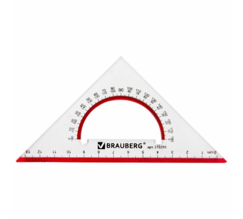 Треугольник пластиковый, угол 45, 13 см, BRAUBERG "Crystal", с транспортиром, прозрачный, с выделенной шкалой, 210293 Треугольник пластиковый, угол 45, 13 см, BRAUBERG "Crystal", с транспортиром, прозрачный, с выделенной шкалой, 210293