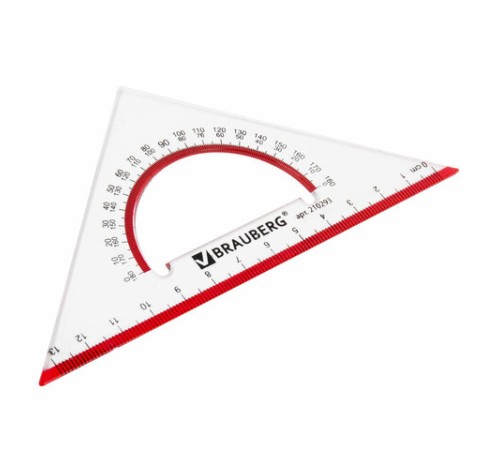 Треугольник пластиковый, угол 45, 13 см, BRAUBERG "Crystal", с транспортиром, прозрачный, с выделенной шкалой, 210293 Треугольник пластиковый, угол 45, 13 см, BRAUBERG "Crystal", с транспортиром, прозрачный, с выделенной шкалой, 210293