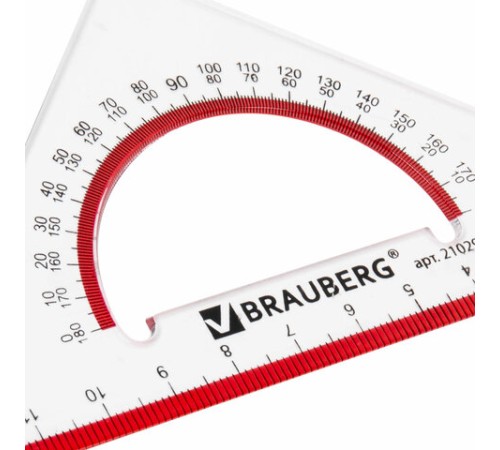 Треугольник пластиковый, угол 45, 13 см, BRAUBERG "Crystal", с транспортиром, прозрачный, с выделенной шкалой, 210293 Треугольник пластиковый, угол 45, 13 см, BRAUBERG "Crystal", с транспортиром, прозрачный, с выделенной шкалой, 210293