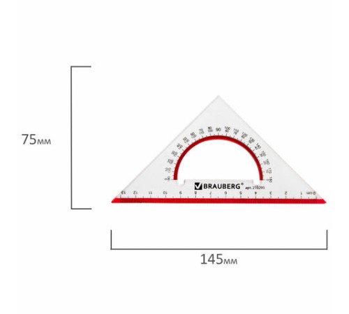 Треугольник пластиковый, угол 45, 13 см, BRAUBERG "Crystal", с транспортиром, прозрачный, с выделенной шкалой, 210293 Треугольник пластиковый, угол 45, 13 см, BRAUBERG "Crystal", с транспортиром, прозрачный, с выделенной шкалой, 210293