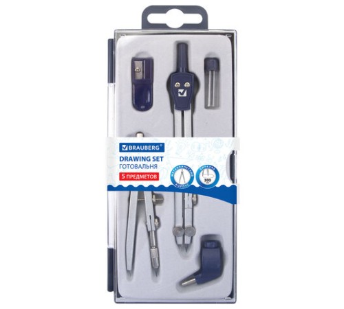 Готовальня BRAUBERG "Student Oxford", 5 предметов циркуль + кронциркуль, держатель, грифель, точилка, 210338 Готовальня BRAUBERG "Student Oxford", 5 предметов циркуль + кронциркуль, держатель, грифель, точилка, 210338