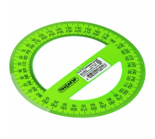 Транспортир 12 см, 360 градусов, ПИФАГОР, прозрачный, неоновый, ассорти, 210621
