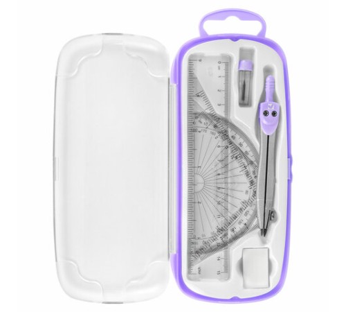 Готовальня BRAUBERG SCHOOL KIT, 8 предметов, циркуль 115 мм, чертежные принадлежности, лавандовый цвет, 210703