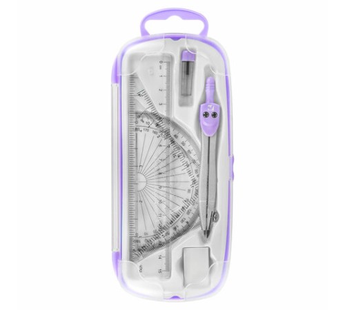 Готовальня BRAUBERG SCHOOL KIT, 8 предметов, циркуль 115 мм, чертежные принадлежности, лавандовый цвет, 210703