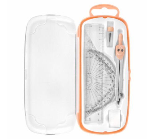 Готовальня BRAUBERG SCHOOL KIT, 8 предметов, циркуль 115 мм, чертежные принадлежности, персиковый цвет, 210704