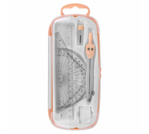 Готовальня BRAUBERG SCHOOL KIT, 8 предметов, циркуль 115 мм, чертежные принадлежности, персиковый цвет, 210704