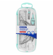 Готовальня BRAUBERG SCHOOL KIT, 8 предметов, циркуль 115 мм, чертежные принадлежности, мятный цвет, 210705