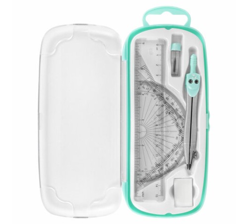 Готовальня BRAUBERG SCHOOL KIT, 8 предметов, циркуль 115 мм, чертежные принадлежности, мятный цвет, 210705
