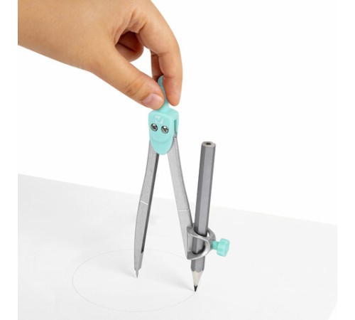 Готовальня BRAUBERG SCHOOL KIT, 11 предметов, циркуль 115 мм, циркуль 125 мм, чертежные принадлежности, мятный цвет, 210706