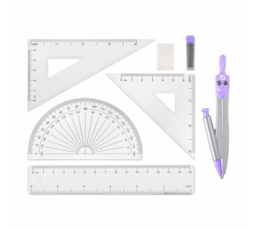 Готовальня BRAUBERG SCHOOL KIT, 9 предметов, циркуль 125 мм, чертежные принадлежности, лаванда, 210713 Готовальня BRAUBERG SCHOOL KIT, 9 предметов, циркуль 125 мм, чертежные принадлежности, лаванда, 210713