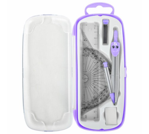 Готовальня BRAUBERG SCHOOL KIT, 9 предметов, циркуль 125 мм, чертежные принадлежности, лаванда, 210713 Готовальня BRAUBERG SCHOOL KIT, 9 предметов, циркуль 125 мм, чертежные принадлежности, лаванда, 210713