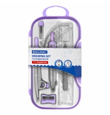 Готовальня BRAUBERG SCHOOL KIT, 11 предметов, циркуль 115 мм, циркуль 125 мм, чертежные принадлежности, лавандовый цвет, 210714