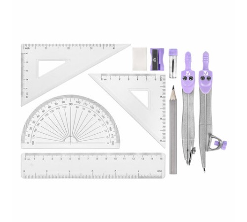 Готовальня BRAUBERG SCHOOL KIT, 11 предметов, циркуль 115 мм, циркуль 125 мм, чертежные принадлежности, лавандовый цвет, 210714 Готовальня BRAUBERG SCHOOL KIT, 11 предметов, циркуль 115 мм, циркуль 125 мм, чертежные принадлежности, лавандовый цвет, 210714