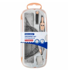 Готовальня BRAUBERG SCHOOL KIT, 9 предметов, циркуль 125 мм, чертежные принадлежности, персиковый цвет, 210715
