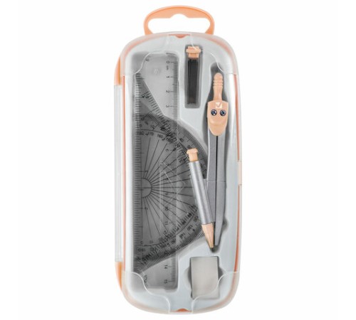 Готовальня BRAUBERG SCHOOL KIT, 9 предметов, циркуль 125 мм, чертежные принадлежности, персиковый цвет, 210715 Готовальня BRAUBERG SCHOOL KIT, 9 предметов, циркуль 125 мм, чертежные принадлежности, персиковый цвет, 210715