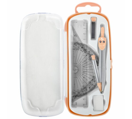 Готовальня BRAUBERG SCHOOL KIT, 9 предметов, циркуль 125 мм, чертежные принадлежности, персиковый цвет, 210715 Готовальня BRAUBERG SCHOOL KIT, 9 предметов, циркуль 125 мм, чертежные принадлежности, персиковый цвет, 210715