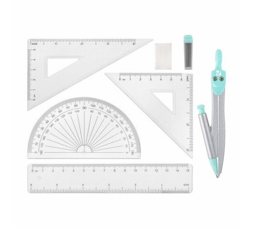 Готовальня BRAUBERG SCHOOL KIT, 9 предметов, циркуль 125 мм, чертежные принадлежности, мятный цвет, 210716 Готовальня BRAUBERG SCHOOL KIT, 9 предметов, циркуль 125 мм, чертежные принадлежности, мятный цвет, 210716