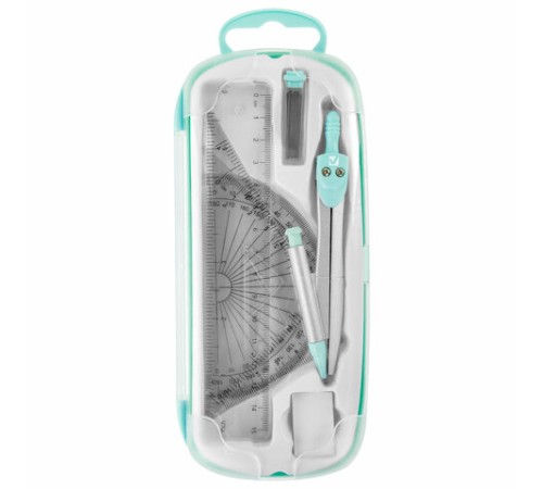 Готовальня BRAUBERG SCHOOL KIT, 9 предметов, циркуль 125 мм, чертежные принадлежности, мятный цвет, 210716 Готовальня BRAUBERG SCHOOL KIT, 9 предметов, циркуль 125 мм, чертежные принадлежности, мятный цвет, 210716