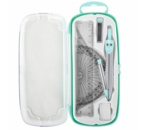 Готовальня BRAUBERG SCHOOL KIT, 9 предметов, циркуль 125 мм, чертежные принадлежности, мятный цвет, 210716 Готовальня BRAUBERG SCHOOL KIT, 9 предметов, циркуль 125 мм, чертежные принадлежности, мятный цвет, 210716