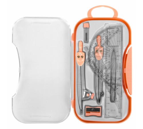 Готовальня BRAUBERG SCHOOL KIT, 11 предметов, циркуль 115 мм, циркуль 125 мм, чертежные принадлежности, персиковый цвет, 210717