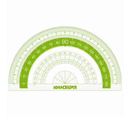 Набор чертежный ЮНЛАНДИЯ "ГЕОМЕТРИЯ" (линейка 18 см, 2 треугольника, транспортир), зеленая шкала, 210740