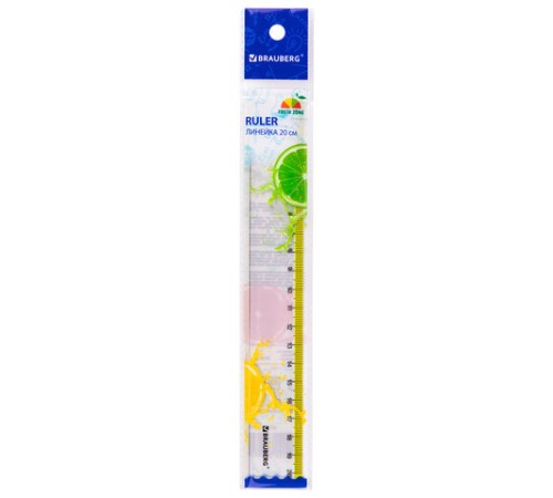 Линейка пластиковая 20 см BRAUBERG "FRESH ZONE", прозрачная, с желтой шкалой, 210749 Линейка пластиковая 20 см BRAUBERG "FRESH ZONE", прозрачная, с желтой шкалой, 210749
