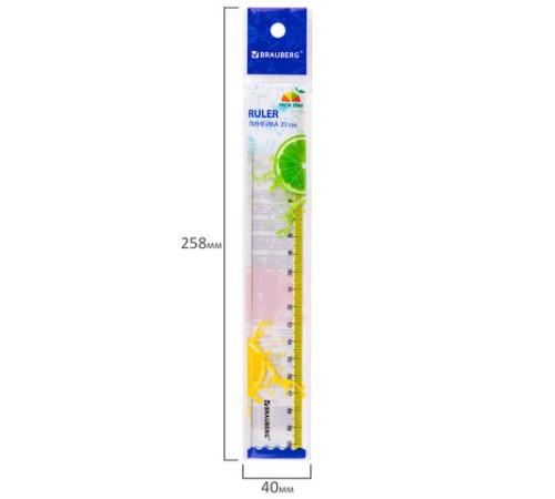 Линейка пластиковая 20 см BRAUBERG "FRESH ZONE", прозрачная, с желтой шкалой, 210749 Линейка пластиковая 20 см BRAUBERG "FRESH ZONE", прозрачная, с желтой шкалой, 210749