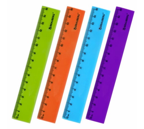 Линейка пластиковая 15 см, BRAUBERG "NEON", ассорти, пакет, 210750