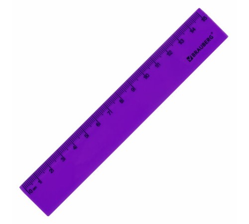 Линейка пластиковая 15 см, BRAUBERG "NEON", ассорти, пакет, 210750