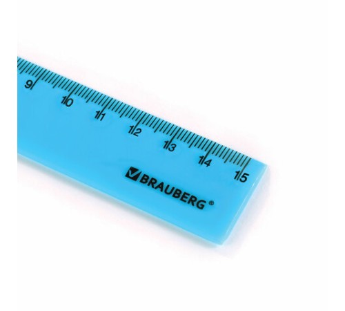 Линейка пластиковая 15 см, BRAUBERG "NEON", ассорти, пакет, 210750
