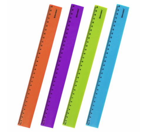 Линейка пластиковая 30 см BRAUBERG "NEON", ассорти, пакет, 210751