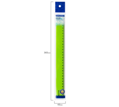 Линейка пластиковая 30 см BRAUBERG "NEON", ассорти, пакет, 210751