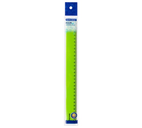 Линейка пластиковая 30 см BRAUBERG "NEON", ассорти, пакет, 210751