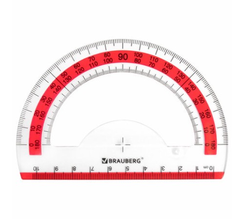 Транспортир 10 см BRAUBERG "FRESH ZONE", 180 градусов, пластик, прозрачный, красная шкала, 210760 Транспортир 10 см BRAUBERG "FRESH ZONE", 180 градусов, пластик, прозрачный, красная шкала, 210760