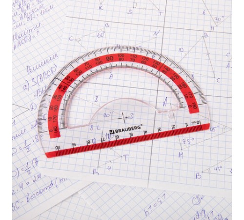 Транспортир 10 см BRAUBERG "FRESH ZONE", 180 градусов, пластик, прозрачный, красная шкала, 210760 Транспортир 10 см BRAUBERG "FRESH ZONE", 180 градусов, пластик, прозрачный, красная шкала, 210760